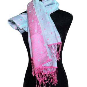 Pink and Purple polka dot silk wool Fringe Scarf